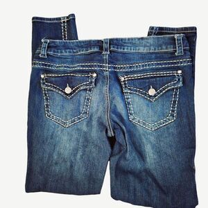 Paisley Sky Straight Leg Embellishe Jeans Flap Pockets Womens 12 Thick Stitching